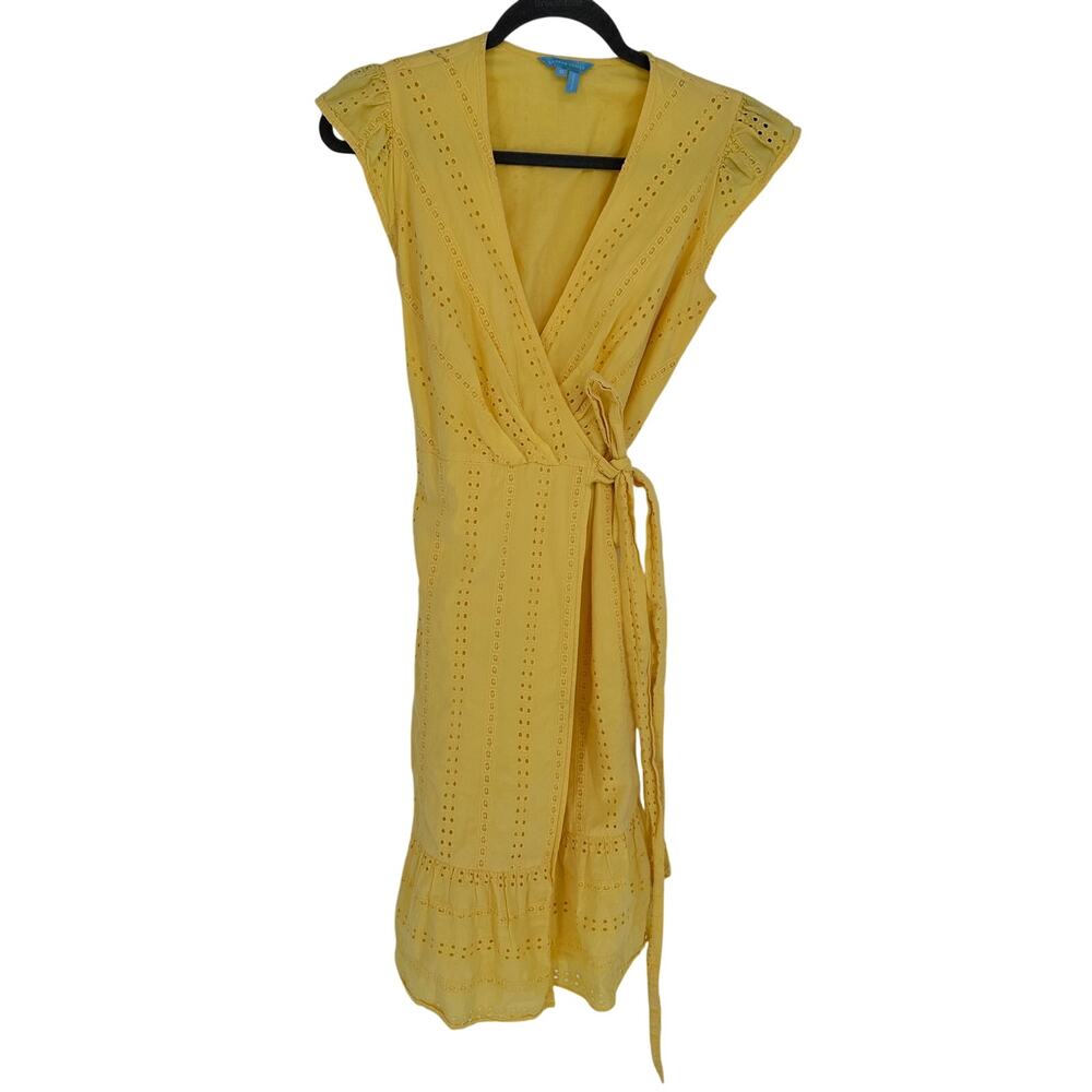 Draper James Yellow Eyelet Flutter Sleeve Wrap Dr… - image 1